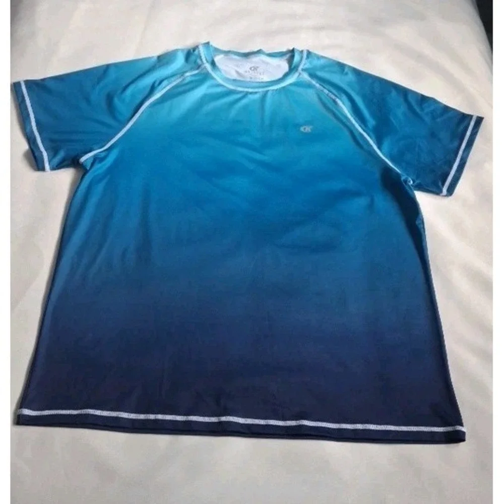 Swim Shirt Short Sleeve Men's Quick  Dry Running  Upf50+sun Top Blue  Size XL